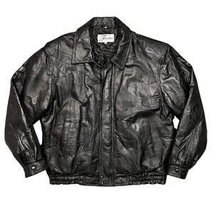 Fondini Fashions Black Leather Italian Patchwork Vintage Bomber Jacket Mens XL